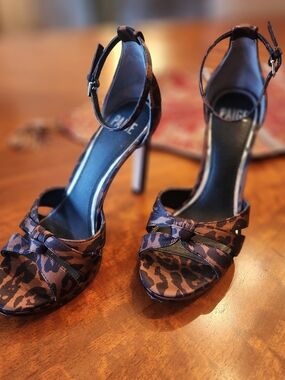 Paige Leopard Print Ankle-Strap Stiletto Sandals - Brown